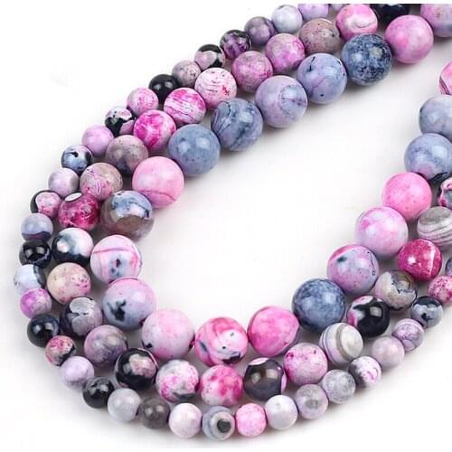 Wholesale Natural Pink Black Agates Beads Round Loose Stone Beads For Making Jewelry DIY Bracelet Charms 15'' 6/8/10mm