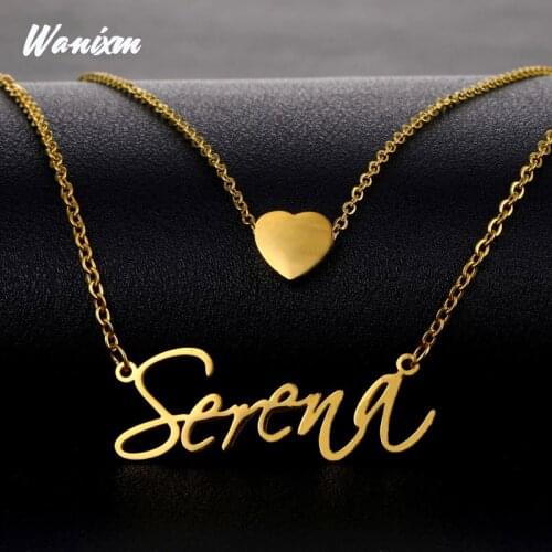 Personalized Name Necklaces Multi-layer Charming Heart Gold Stainless Steel Link Chain Choker for Women Pendant Custom Jewelry