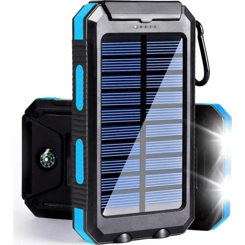 Outdoor Survival Camping Equipment Portable Waterproof 20000mAh Solar Power Charger Bank With LED Flashlights for Adventure Emer