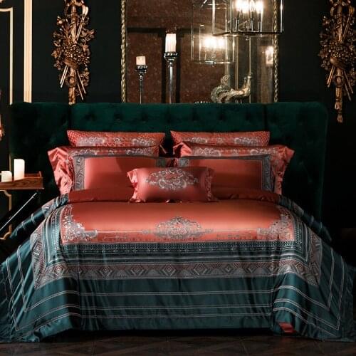 European Style Luxury Bedding Set Silky Long Staple Cotton Embroidery Duvit Cover Sheet Pillowcase King Queen 4/6/8/10 PCS
