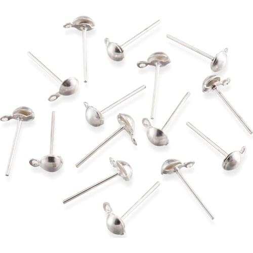 100Pcs Earring Stud Ear Nail Iron Half Ball Post Earring Findings with Loop For DIY Handmade Earring Jewelry Making Accessories