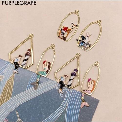 6pcs Color Retention Alloy Drop Oil Pendant DIY Earrings Jewelry Accessories Material Handmade Girl Romantic Fairy Sailor