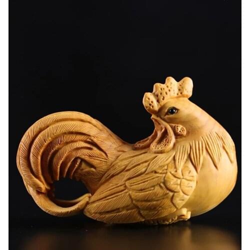 8CM rooster Figurines wood statue Home Office Carving Rooster Creative Solid Wood Cute Rooster Animal Sculpture