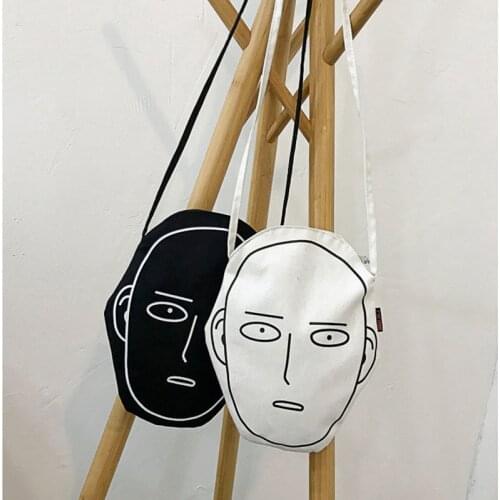 Retro Harajuku Style Graffiti Lines Abstract Face Shoulder Bag Rice Ball Messenger Bag Small Bag Canvas Bag Female