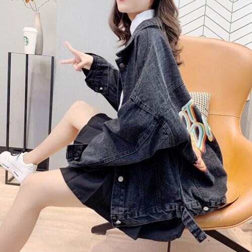 Street 2021 New Korean Spring Autumn Denim Jacket Womens Fashion Loose Casual All-Match Printing Retro Cowboy Coat Female A550