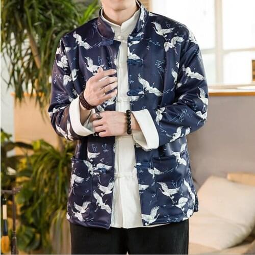 High quality Chinese Vintage Mens autumn spring casual fashional new crane print large Tang jacket Han antiquemovie TV suit