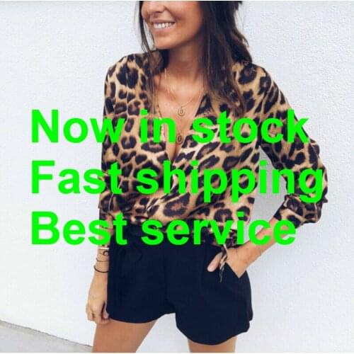 Sexy Deep V-neck Leopard Print Blouse Long Sleeve Fashion Womens Tops And Blouses Oversize Loose Top Shirt