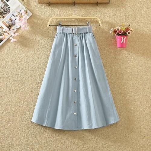 2019 New Summer Solid Joker High Waist Skirt Single Breasted Slim A-line Medium Long Skirts Korean Women Casual Vintage Skirts