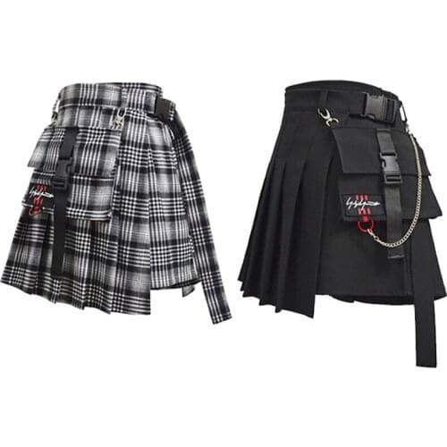 New High Waist Shorts Skirt Japan Harajuku Hard Girl Mini Women Skirt Retro Plaid Irregular Pleated Fashion Checkered Skirt