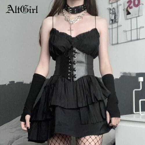 InsGirl Harajuku Dark Black Mall Goth Corset Women Gothic Vinatge Streetwear Y2k Grunge Bandage Lace Up Slim Pu Belt Female