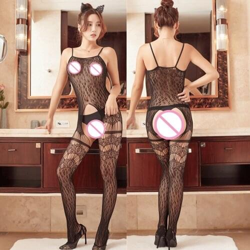 Plus Size Baby Doll Sexy Fishnet Lingerie Women Hot Erotic Open Crotch Costumes Mesh Transparent Teddy Lenceria Sexi Para Mujer