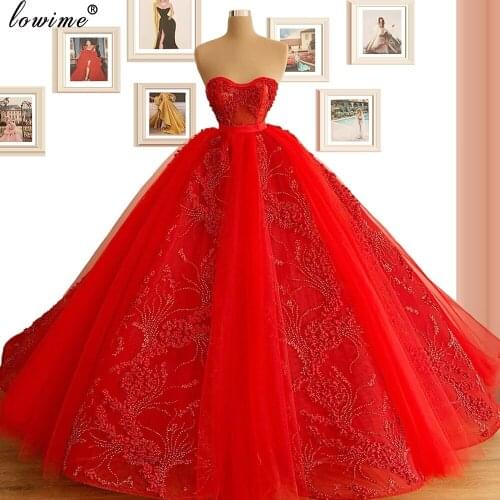 Luxury Beading Red Wedding Dresses A-Line Strapless Vestido De Noiva 2020 Princess Robe De Mariee Elegant Wedding Gowns Custom