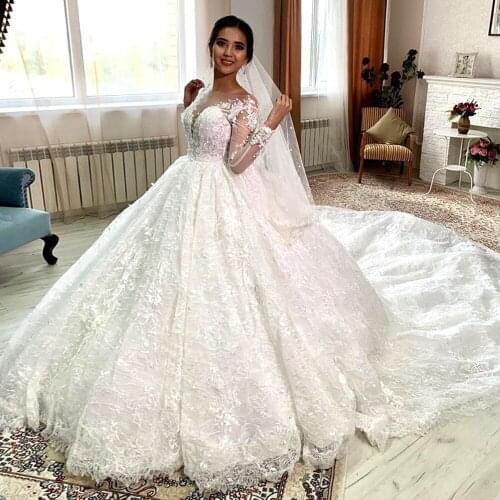 Long Sleeves Women Boho Wedding Dress 2020 Plus Size Illusion Tulle Lace Appliques Bridal Gowns Ball Gown Beading Bride Dresses