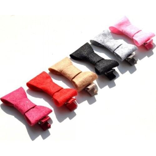 120pcs/lot 2inch 6color Lovely Felt Bow With Ribbon Clip Fashion Solid Fabric Hair Bows For Girls Hair Accessories HairClips DIY