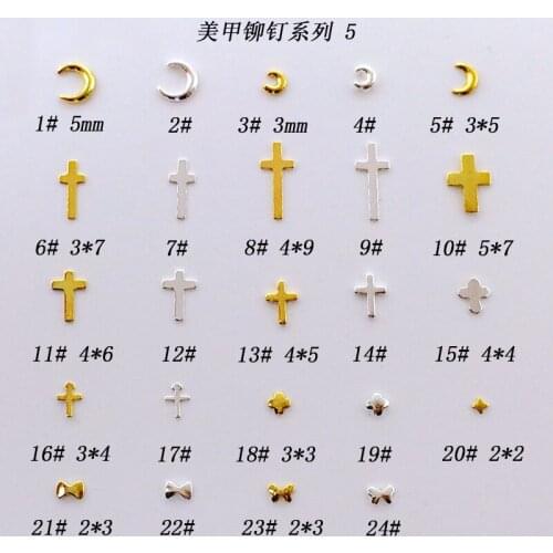 500pcs/bag Japanese 3D Nail Art Decorations Alloy Gold Stud Rivet Kawaii Moon Cross Bowknot DIY Nail Parts Supplies
