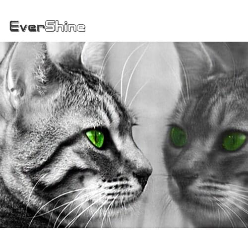 Evershine Diamond Painting Cat Cross Stitch Black White 5D DIY Diamond Mosaic Animal Embroidery Full Square Round Drill Wall Art