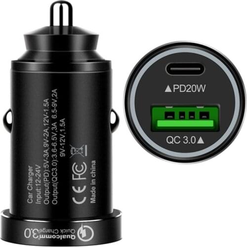 PD 20w Car Charger New Aluminum Alloy Dual Port USB Car Charger Qc3.0 Fast Charging Pd18w Charging Head Manufacturer