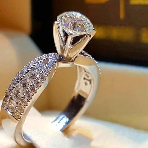 Big Promotion Plata Rings Jewelry Luxury 0.75 Carat CZ Pave Setting Zircon Wedding Rings For Women