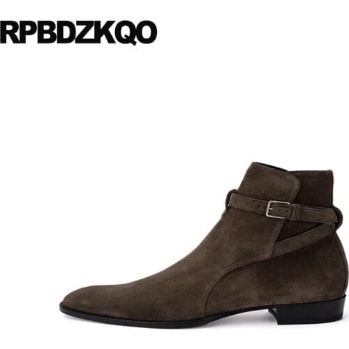 Booties vintage motorcycle boots men party fall plus size pointed toe winter european autumn fur shoes suede genuine leather