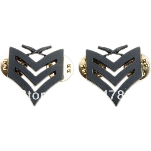 PAIR OF US USMC MARINE CORPS SERGEANT INSIGNIA RANK METAL BADGE PIN BLACK