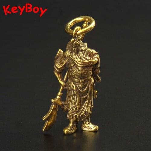 Solid Pure Copper Guan Gong Knife Sword Car Keychain Pendants Luggage Bag Hanging Jewelry Accessories Brass Key Chain Ring Gifts