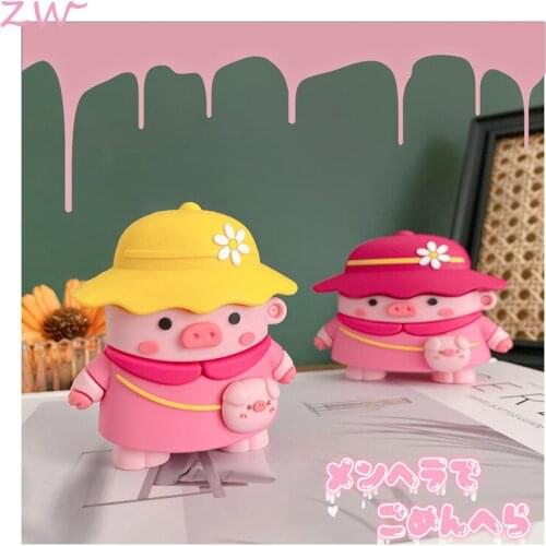 For airpod 1 2 case 3d pink pig cute soft silicone earphone cases for apple airpods case protect cover 3 hats