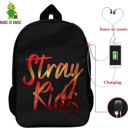 2020 Mochila Stray Kids Korean School Bags for Teenage Girls Anime USB Charge Laptop Back Pack Men Backpack Children Travel Bag