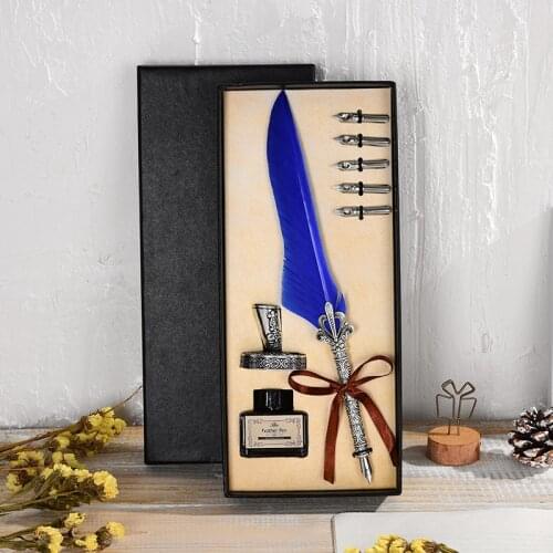 European Retro Feather Pen Set Birthday Gift Valentine Ink Pen Set Beautiful Calligraphy Ink Pen Various Colors Quill Pen