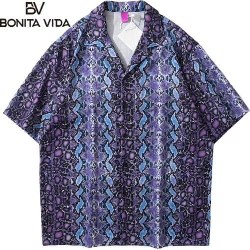 Bonita Vida Hawaiian Shirts Streetwear Hip Hop Leopard Snakeskin Python Print Short Sleeve Tropical Beach Shirt Button Tops