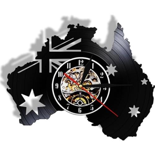 Country Map of Australia Vinyl Record Wall Clock Australia Flag Modern Australia Travel Souvenir Patriotic Wall Art Clocks Watch
