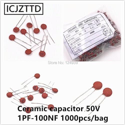 Ceramic cap 50V 25PF 27PF 30PF 33PF 36PF 39PF 40PF 47PF 50PF 56PF 68PF 75PF 82PF 100PF 101 120PF 121 140PF 141 150PF 151 180PF