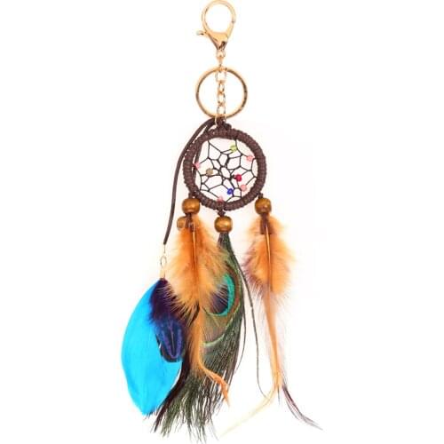 Dream Catcher Keychain Peacock Feather Car Key Ring Women Girl Jewelry Gift Car Bags Decoration Women Day Gifts