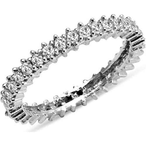 925 Sterling Silver Ring with All Around Single Line Zircon Stone Design