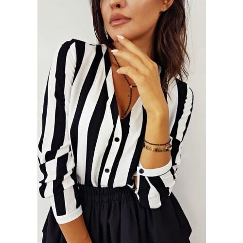 Summer Fashion Women V Neck Long Sleeve Stripes Career Shirt Loose Slim Plus Blouse Top Korean HOT sell