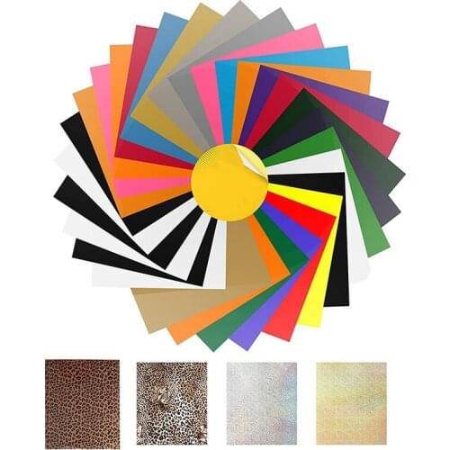 HOT Heat Transfer Vinyl,HTV Bundle: 34 Pcs 12 inch x 10 inch Iron on Vinyl for T-Shirt, 24 Assorted Colors for Cricut