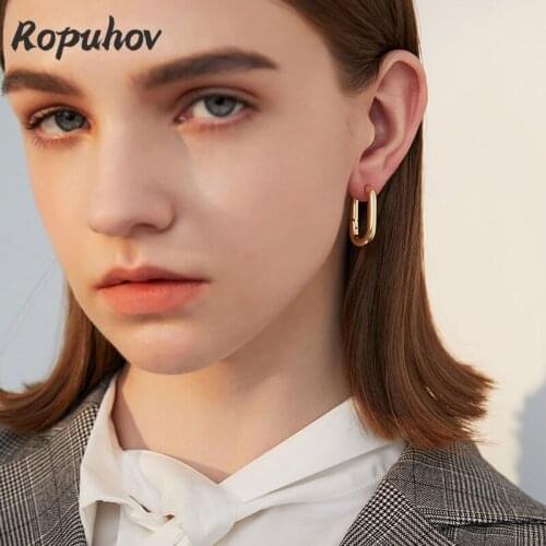 ROPUHOV 2021 Jewery Trendy Korean Sensational Silver Earrings Womens French U-shaped Oval Earrings Simple Circle Earring Silver
