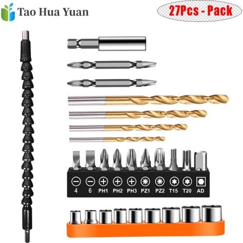 27pcs-Pack Multi-function Drill Bits Set Flexible Shaft Extention Screwdriver Bit Holder Connect Power Tools Accessories AA