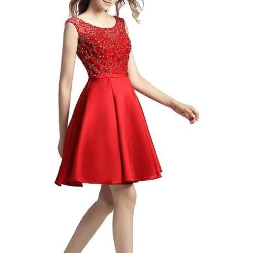 2021 new luckgirls Embroidery print small round neckknee-length red beauty Party Homecoming Dresses