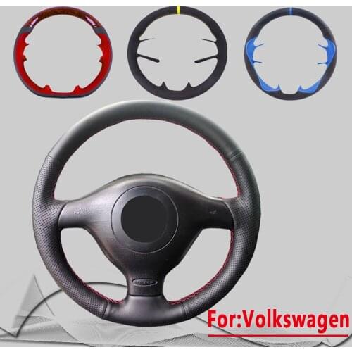 Customized DIY Car Steering Wheel Cover For Volkswagen Golf 4 Passat B5 Seat Leon Polo Black Suede Leather Steering Wheel Wrap