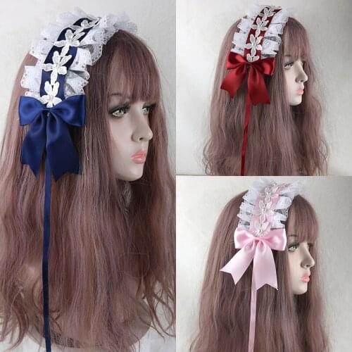Lolita KC Headband Flower Marriage Eros Angel Handle Teen Girl Hairpin All-match Lace Trim Bowknot Hair Accessories