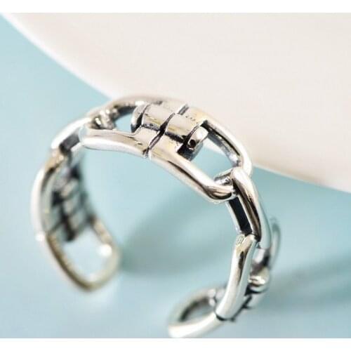 Real 925 Sterling Silver Personalized Exquisite Chain Fashion Mens And Womens Opening Ring Exquisite Wedding Gift Jewelry