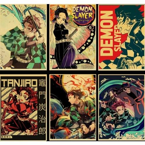 WTQ Retro Poster Demon Slayer Kimetsu No Yaiba Tanjirou Nezuko Anime Posters Wall Decor Wall Art Picture Room Decor Home Decor