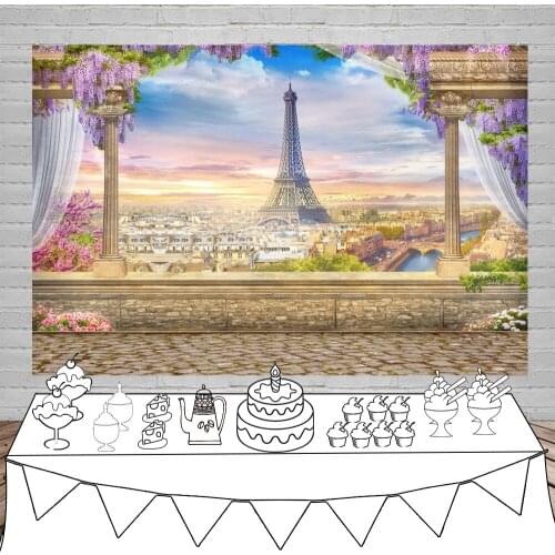 Retro Style Paris Overlooking The Landscape with Roman Pillars Backdrops Photo Background for Photography Props
