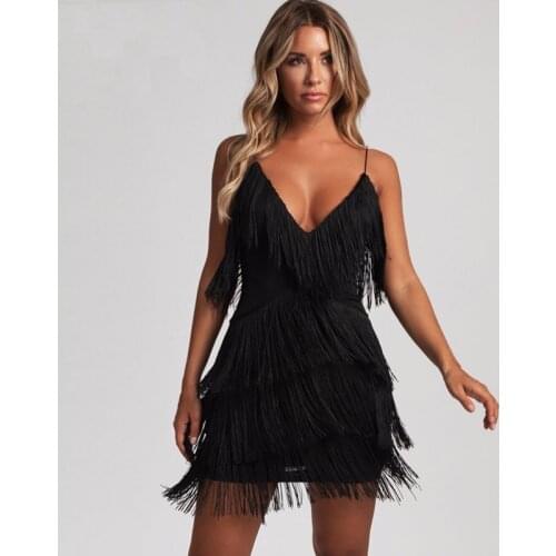 Sexy Deep V-Neck Backless Patchwork Bodycon Dress Spring Summer Fringe Tassel Club Party Prom Mini Dress Vestidos