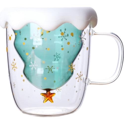 Heat Resistant Glass Star Wish Cup Creative Cup Christmas Tree Cup Double Cup Office Mark Coffee Mugs
