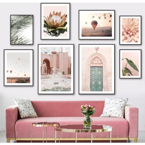Hot Air Balloon Morocco Door Flower Leaf Wall Art Canvas Painting Nordic Posters And Prints Wall Pictures For Living Room Decor