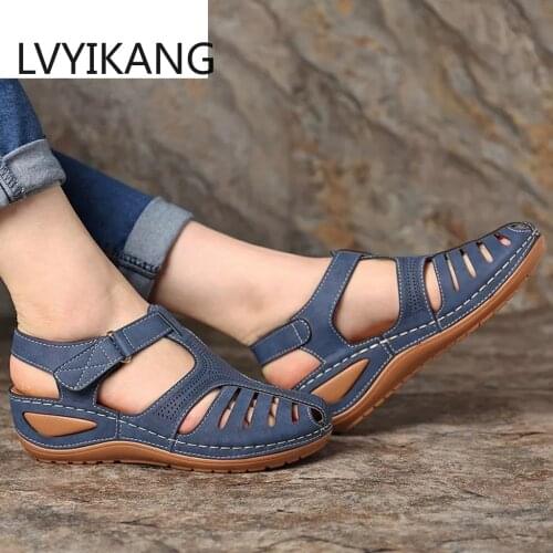 Women Sandals Summer 2020 Female Shoes Woman Peep-toe Wedge Comfortable Sandals Slip-on Flat Sandals Female Sandalias