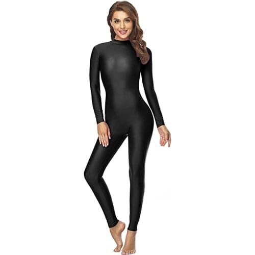 SPEERISE Women Ballet Dance Unitard Long Sleeve Black Jumpsuits for Adult Spandex Gymnastic Zipper High Neck Zentai Costumes
