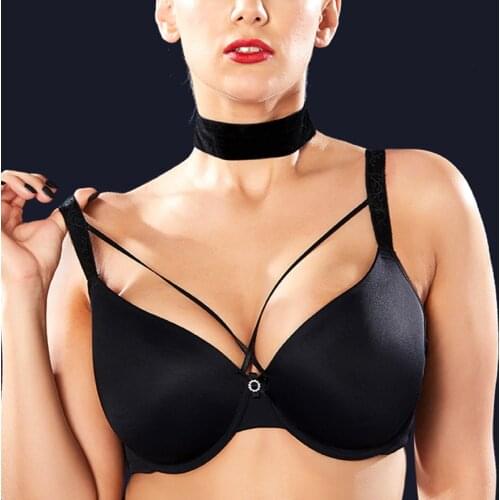 Sexy Womens Smooth Full Coverage Minimizer Bra Lace Cross Back Push Up Underwire Ladies Lingeire 75 80 85 90 95B C D E F G Black
