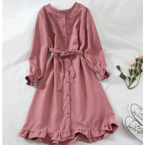 Womens spring autumn long sleeve A-Line dress girls sexy vintage bow belt dress TB1184